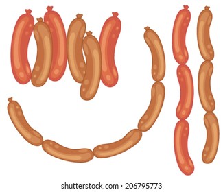 a vector illustration in eps 8 format of a selection of tasty sausages on a white background