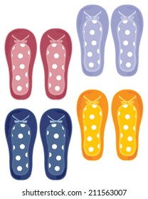 a vector illustration in eps 8 format of colorful pairs of ballet pump slippers with ribbon decoration on a white background