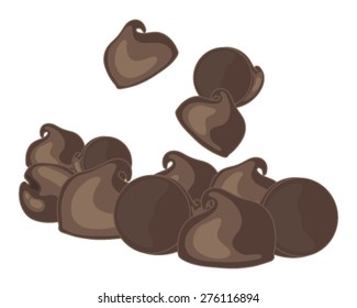 a vector illustration in eps 8 format of chocolate chips arranged in a group on a white background