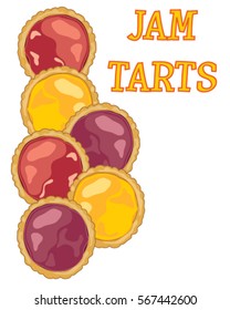 a vector illustration in eps 8 format of colorful jam tarts with pastry crusts on a white background