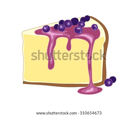 a vector illustration in eps 8 format of a slice of blueberry cheesecake with biscuit crust creamy cheese filling and sweet blueberries on top with a white background