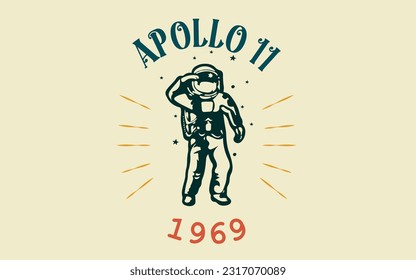 Ilustración vectorial eps American apollo 11 astronauta que aterrizó en la luna en 1969 en un estilo retro vintage adecuado para el diseño de afiches e impresión de camisetas