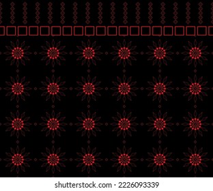 Vector illustration EPS. Beautiful, elegant red flower-like geometric pattern for fabrics, carpets, textiles, tiles. Black background.