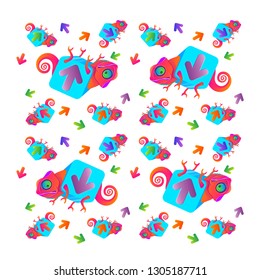 Vector illustration. EPS.  Fun pattern. Gradient coloring. Chameleon kaleidoscope  in the buttons. 
