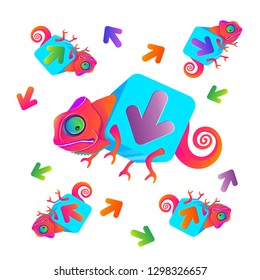 Vector illustration. EPS. Funny chameleons and arrows. Pattern. A set of illustrations.