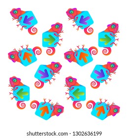 Vector illustration. EPS. Funny chameleons and arrows. Patern. 