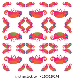 Vector illustration. EPS. Funny chameleons . Pattern.