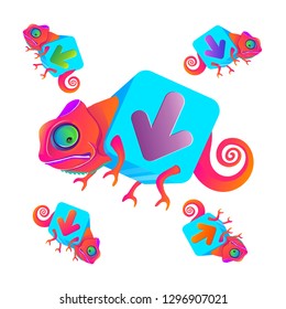 Vector illustration. EPS. Merry Chameleon. A set of illustrations.