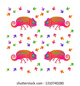 Vector illustration. EPS. Multi-colored chameleons and arrows. Pattern for kids.
