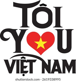 Vector illustration eps: Toi Yeu Viet Nam (I love Vietnam) on plain white with red heart shape and yellow star flag