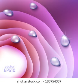 vector illustration. EPS10. Abstract stylized background - pink rose flower with  water drops and space for text
