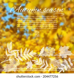 Vector illustration. EPS10. Autumn sketch with space for text on a background of blurred photos