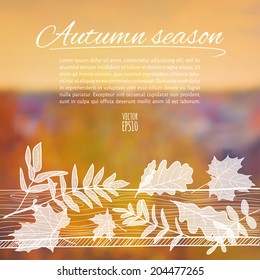 Vector illustration. EPS10. Autumn sketch with space for text on a background of blurred photos