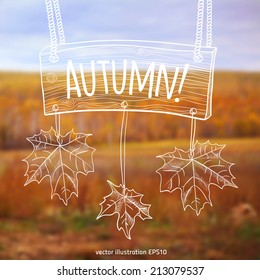 Vector illustration. EPS10. Autumn sketch with space for text on a background of blurred photos