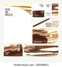 Vector illustration. EPS10. Corporate identity business design. Set with palette knife texture, milk-chocolate
