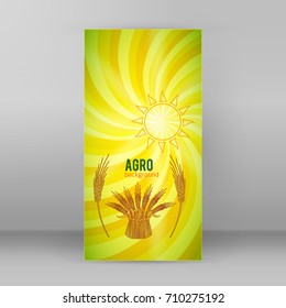 Vector illustration eps10 Elements design - Includes silhouette cereal sheaf, spica spikes & organic agriculture theme, on Abstract spiral background of bright glow perspective with lighting yellow