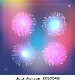 Vector Illustration Eps10 With Four Fibonacci Flowers. Shapes Made Of Many Dots On The Gentle Pink And Blue Background.