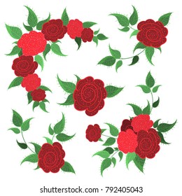 Vector illustration EPS10. Hand drawn rose bouquet set. 