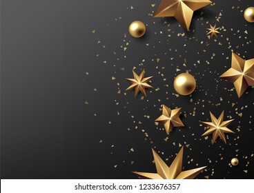 Vector illustration eps10 of happy new year and merry christmas 2019 background with star,chrsitmas ball,golden ribbon and confetti.