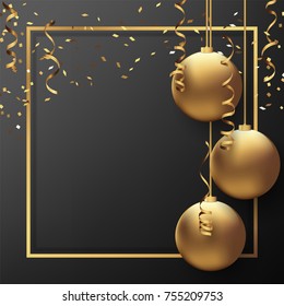 Vector illustration eps10 of happy new year and merry christmas 2018 background with star,chrsitmas ball,golden ribbon and confetti.