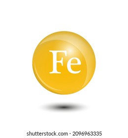 Ilustración vectorial eps10, fondo aislado. Iconos realistas de suplemento de vitamina mineral por Fe de Hierro. Comida y bebida símbolo de dieta saludable, plantilla de póster de infografía médica 3d. Ilustración del vector