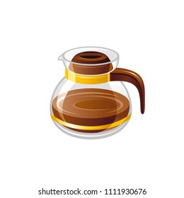 Vector illustration eps10, isolated on white background. Realistic food and drink symbol, 3d glass transparent tea or coffee pot for breakfast. Cartoon cute icon. Retro drinking flat sign.