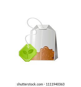 Vector illustration eps10, isolated on white background. Realistic food and drink symbol, 3d tea bag. Cartoon cute icon. Retro drinking flat sign.
