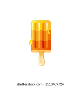 Vector illustration eps10, isolated on white background. Realistic food and drink symbol, 3d orange citrus fruit ice cream lolly dessert. Cartoon cute icon, flat sign