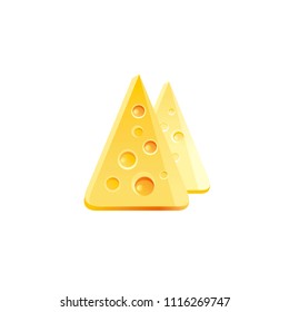 Vector illustration eps10, isolated on white background. Realistic food and drink symbol, 3d swiss cheddar cheese, healthy organic dairy product. Cartoon cute breakfast icon. Organic diet flat sign
