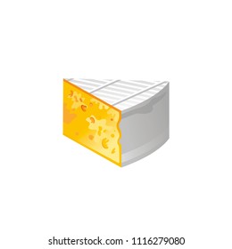 Vector illustration eps10, isolated on white background. Realistic food and drink symbol, 3d soft french camembert brie cheese, healthy organic dairy product. Cartoon cute icon. Organic diet flat sign
