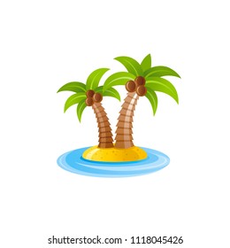 Vector illustration eps10 isolated on white background. Realistic vacation travel symbol exotic tropical design, 3d palm tree cocnut sunny island. Cartoon cute paradise Hawaii sea beach icon flat sign
