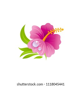 Vector illustration eps10 isolated on white background. Realistic Hawaii vacation travel symbol, nature season design, 3d elegant hibiscus flower. Cartoon cute sea beach icon, Hawaiian plant flat sign