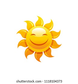 Vector illustration eps10, isolated on white background. Realistic vacation travel symbol, weather season design, 3d elegant hot happy smiling sun, sunbeam. Cartoon cute sea beach icon, flat sign