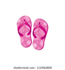 Vector illustration eps10 isolated on white background. Realistic vacation travel symbol, summer fashion shoes concept, 3d pink flip-flop clog, sandal clogs. Cartoon cute sea beach icon flat sign