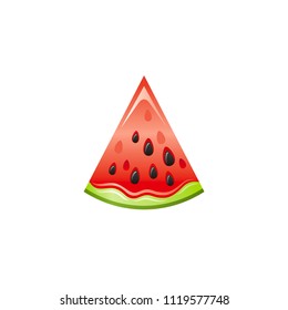 Vector illustration eps10, isolated on white background. Realistic food and drink red tasty watermelon symbol, 3d water melon slice fruit dessert snack. Cartoon cute organic juicy melon icon flat sign