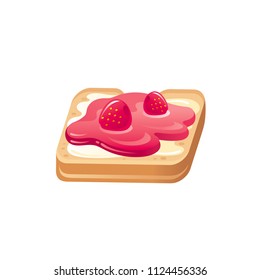 Vector illustration eps10 isolated on white background. Realistic food drink symbol, 3d toast bread dessert. Cartoon cute bakery icon, toast with strawberry jam, flat sign tasty snack, yummy breakfast