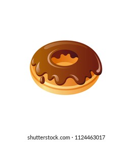 Vector illustration eps10 isolated on white background. Realistic food, drink symbol, 3d chocolate cream glaze donut dessert. Cartoon cute fried bakery icon, flat sign, tasty snack, yummy cookie