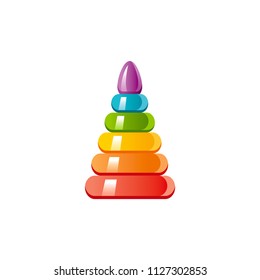 Vector illustration eps10 isolated on white background. Realistic baby toy symbol, fun play childhood concept, 3d rainbow pyrammid tower. Cartoon cute child toy, cute funny preschool icon, flat sign