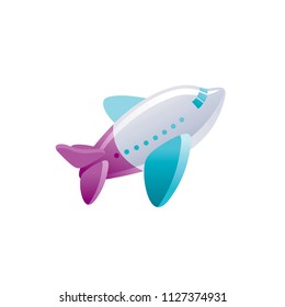 Vector illustration eps10 isolated on white background. Realistic baby toy symbol, fun play childhood concept, 3d airplane. Cartoon plane cute child toy, cute funny preschool icon, flat sign