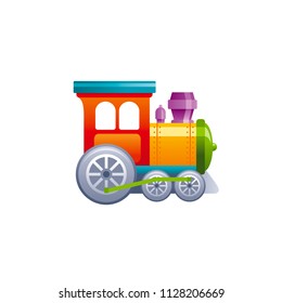 Vector illustration eps10 isolated on white background. Realistic baby toy symbol, fun play childhood concept, 3d wood retro train. Cartoon cute child toy, cute funny preschool icon, flat sign