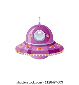 Vector illustration eps10 isolated on white background. Realistic baby toy symbol, fun play childhood concept, 3d UFO  alien spaceship. Cartoon cute retro ship cute icon, flat cosmos sign