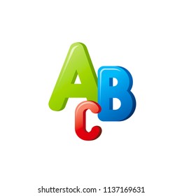 Vector illustration eps10 isolated on white background. Realistic  back to school symbol, 3d ABC school education concept. Cartoon cute english alphabet icon. Letters A B C retro flat sign