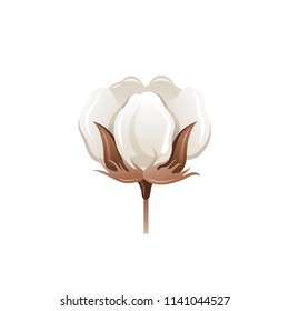 Vector illustration eps10 isolated on white background. Realistic eco organic cotton nature plant symbol, 3d soft natural fabric material concept. Cartoon flower leaf cute icon. Retro flat cloth sign