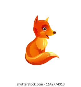 Vector illustration eps10 isolated on white background. Realistic autumn wildlife nature symbol, bird animal concept. 3d fall cheerful fox. Cartoon cute forest character icon. Woodland retro flat sign