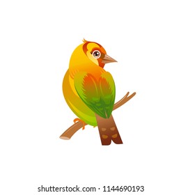 Vector illustration eps10 isolated on white background. Realistic autumn wildlife nature symbol, bird concept. 3d fall cheerful goldfinch. Cartoon cute forest character icon. Woodland retro flat sign