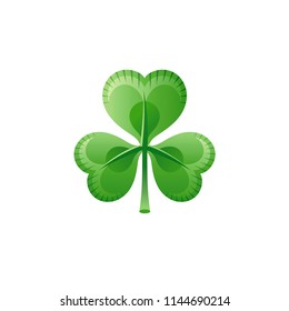 Vector illustration eps10 isolated on white background. Realistic spring nature symbol, 3d clover shamrock springtime holiday concept. Cartoon Irish festival St Patrick day cute icon. Retro flat sign