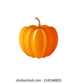 Vector illustration eps10 isolated on white background. Realistic autumn nature symbol, 3d fall holiday concept. Ripe orange pumpkin vegetable, harvest festival cartoon cute icon. Retro flat sign