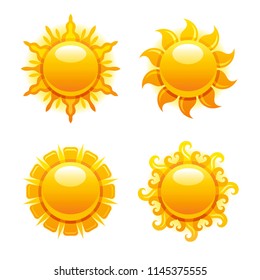 Vector illustration eps10 isolated on white background. Realistic travel symbol, solar weather season design, 3d elegant hot sun, sunbeam beam. Cartoon cute sea beach icon set, happy morning flat sign