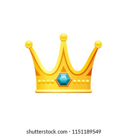 Vector illustration eps10 isolated on white background. Realistic royal crown symbol, 3d vintage golden gem jewelry. Cartoon cute king queen prince princess icon. Retro flat luxury emblem, flat  sign