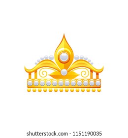 Vector illustration eps10 isolated on white background. Realistic royal crown symbol, 3d vintage golden gem jewelry. Cartoon cute king queen prince princess icon. Retro flat luxury emblem, flat  sign